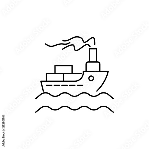 Outline Ship icon, Representation of a sailing ship or yacht, the main symbol of sailor activity.