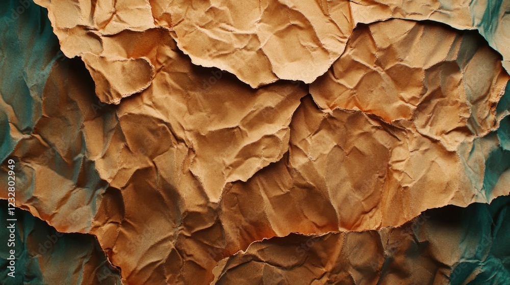 Crumpled brown and teal paper texture background Crumpled brown and teal paper texture background