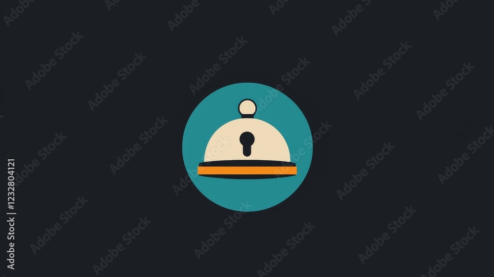 Hotel reception bell illustration with keyhole design against a dark background. Generative AI Hotel reception bell illustration with keyhole design against a dark background. Generative AI