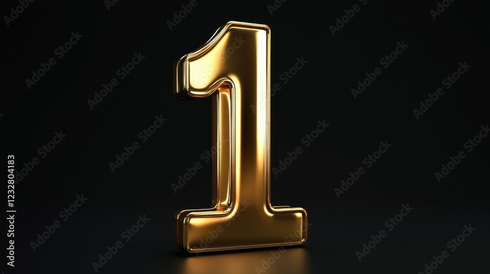 Golden glossy number one on black background. 3D number one. Golden glossy number one on black background. 3D number one.