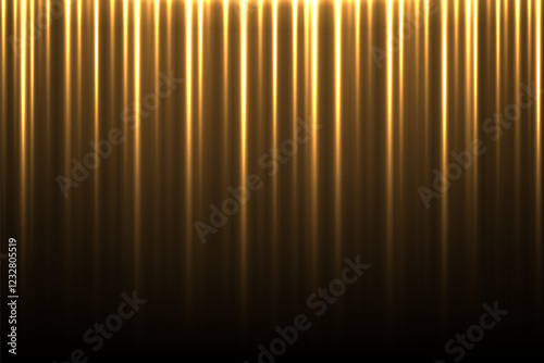 Golden silk fabric luxury background. Gold vertical draped satin cloth texture curtain. Smooth shiny drape material curtain. Realistic modern vector banner.