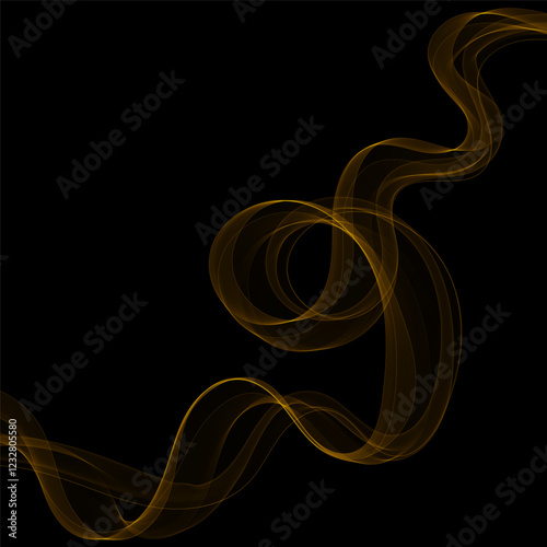 Gold Smoky abstract wave on a black background. Vector design element. If Template for advertisement, banner, brochure, screen saver. Eps 10