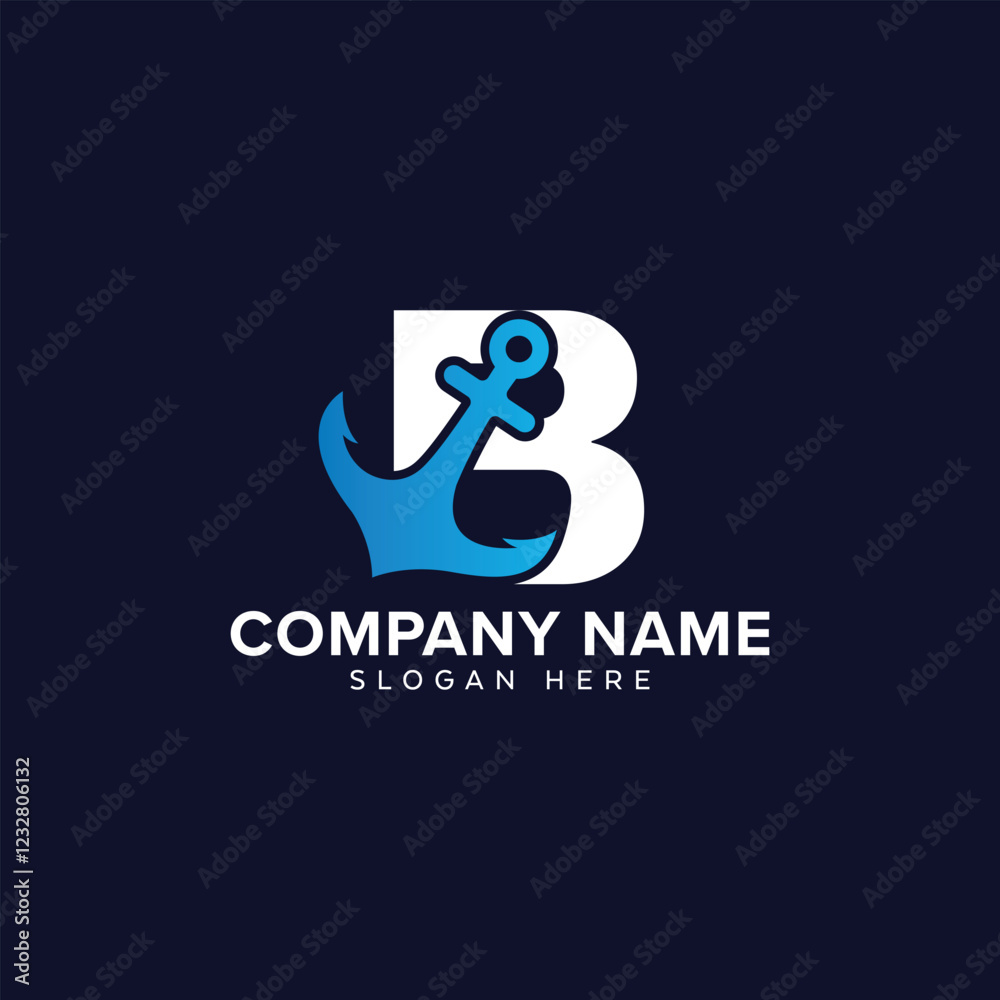 Fototapeta premium Modern B Letter Anchor vector design icon illustration