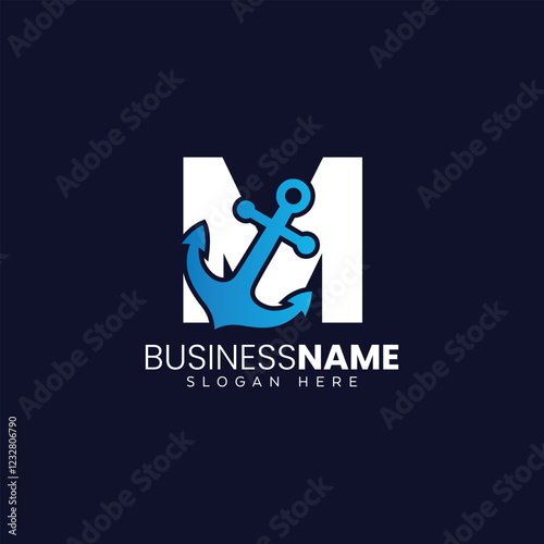 Modern M Letter Anchor vector design icon illustration