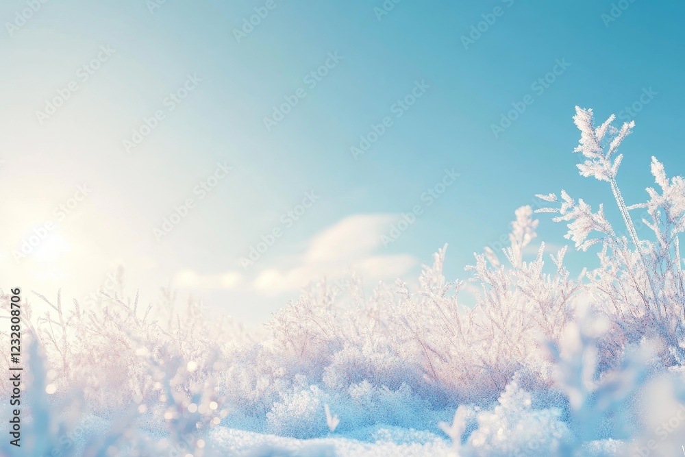 Frosty Landscape with Sunlight and Blue Sky in Winter Season Frosty Landscape with Sunlight and Blue Sky in Winter Season