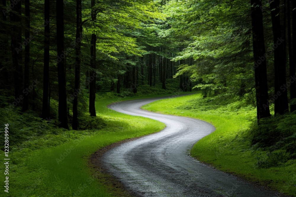 Fototapeta premium winding road through a lush green forest