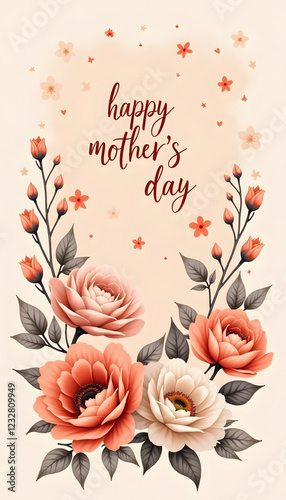 Happy Mother's Day floral design with pink roses, Happy Mother's Day Greeting card