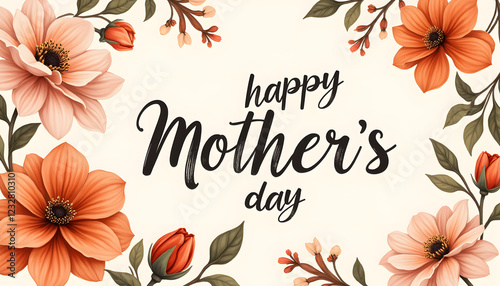 Happy Mother's Day greeting with floral decoration, Happy Mother's Day Greeting card