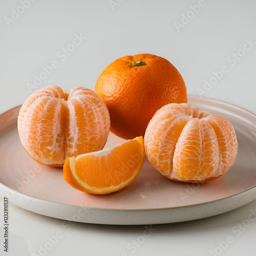Fresh Oranges on a Plate sliced white background 
