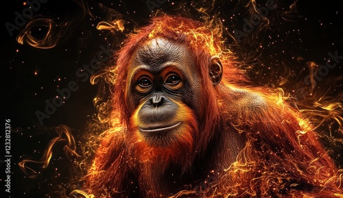 Fiery Orangutan: A Digital Art Masterpiece photo