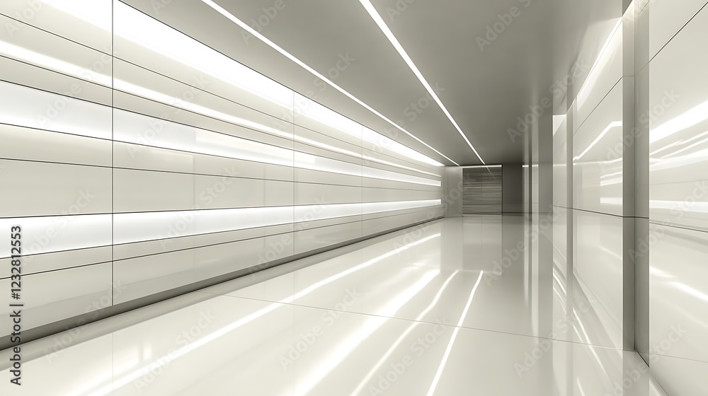 Obraz premium Modern White Corridor With Linear Lighting Design