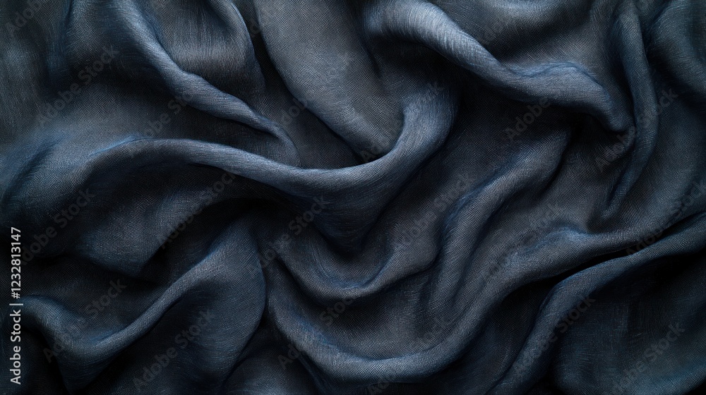Draped dark grey fabric, textured background