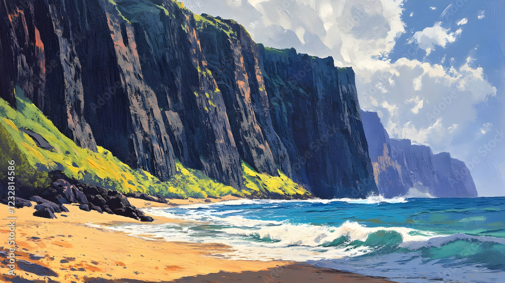 Fototapeta premium Majestic Coastal Cliffs and Ocean Waves: A Breathtaking Seascape