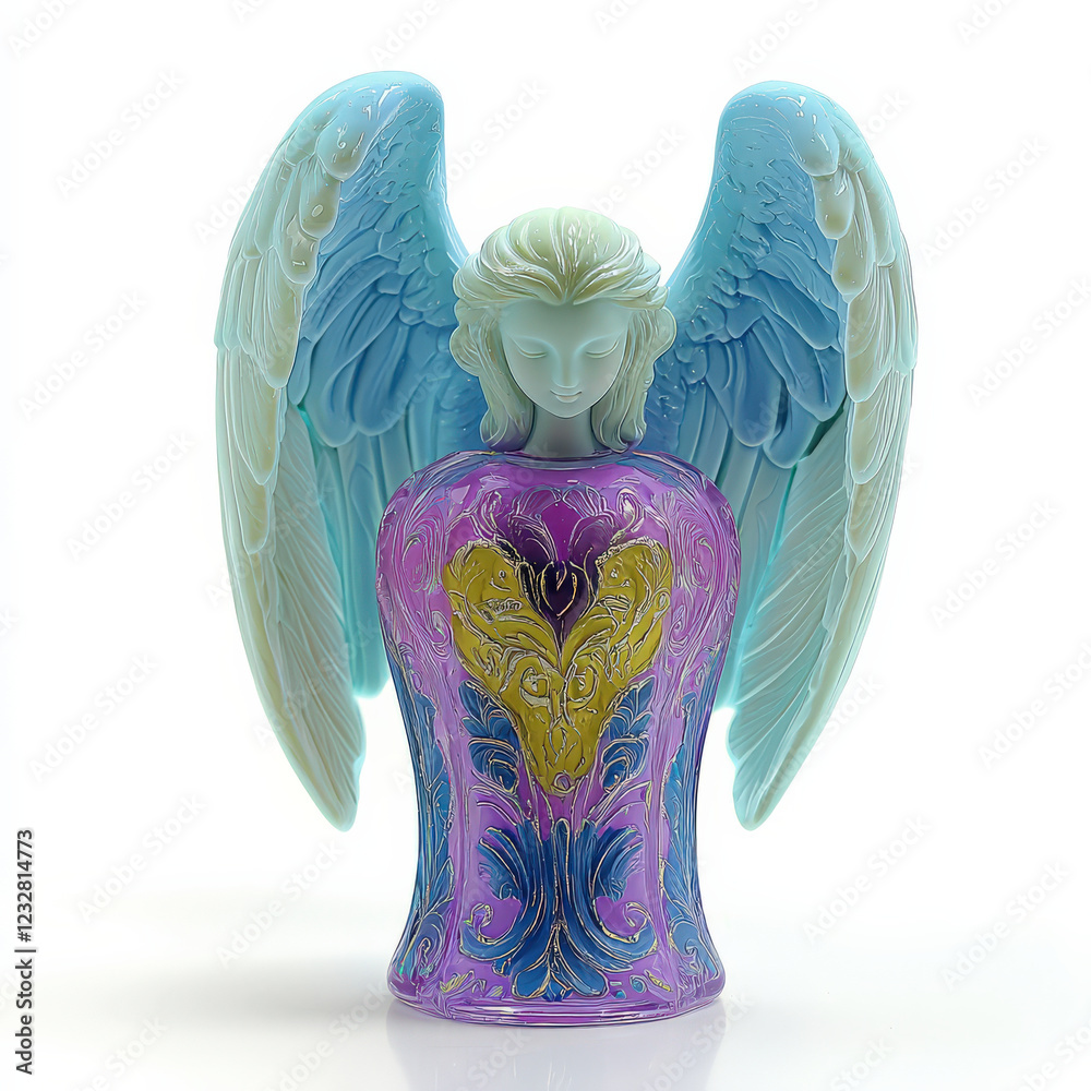 Naklejka premium Angelic_perfume_bottle,_heart_design,_pastel_wings.