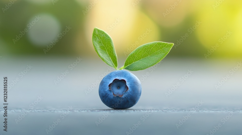 a single fresh blueberry with green leaves on a blurred background a single fresh blueberry with green leaves on a blurred background
