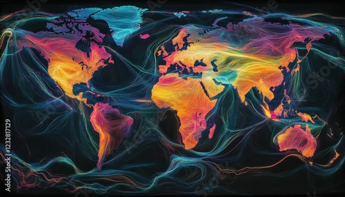 Fototapeta Naklejka Na Ścianę i Meble -  Global Network: An Artistic World Map of Interconnectedness