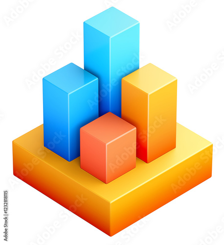 3d icon of bar graph, isometric view, transparent background