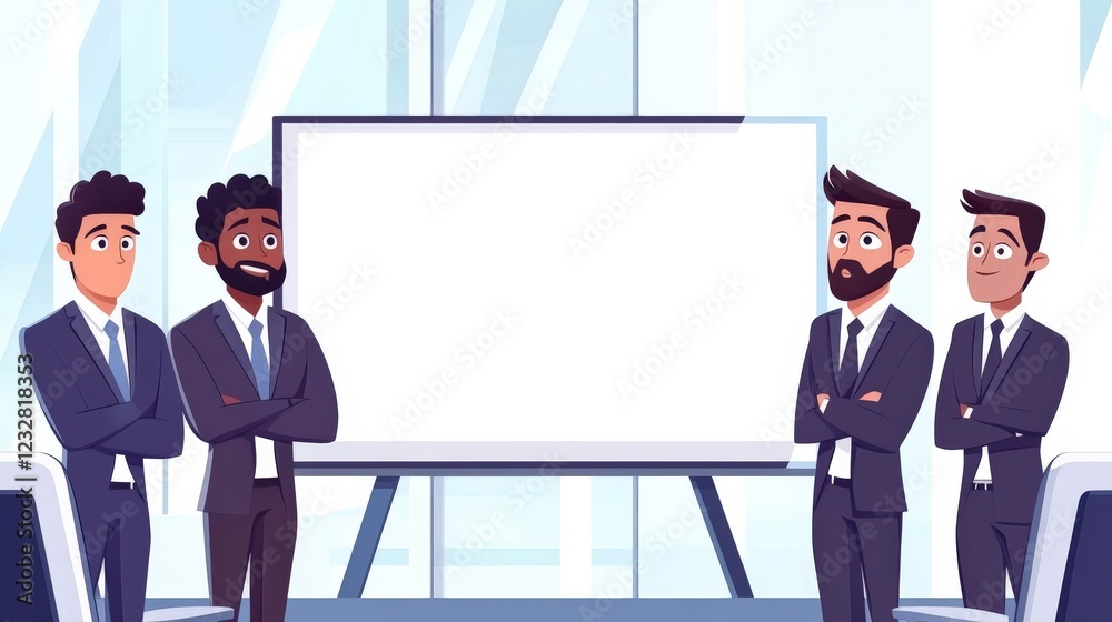 Fototapeta premium Four Businessmen Stand Before a Blank Whiteboard