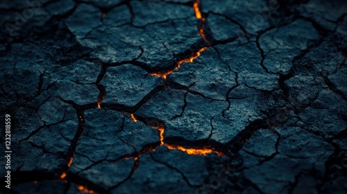 Glowing cracks in dry earth; background blur; environmental texture; design