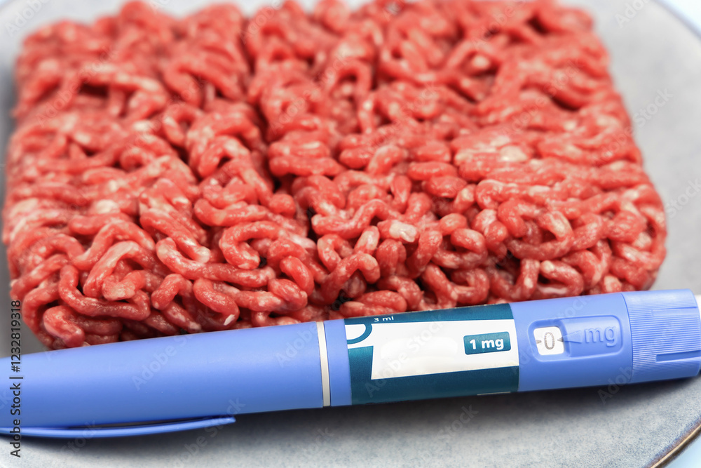 Ozempic Insulin injection pen and raw minced meat for diabetics and weight loss. Ozempic Insulin injection pen and raw minced meat for diabetics and weight loss.