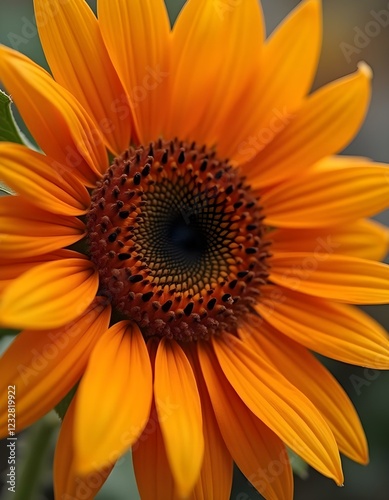 A close-up of a vibrant orange sunflower with intricate patterns and textures, showcasing the flower’s center and petals