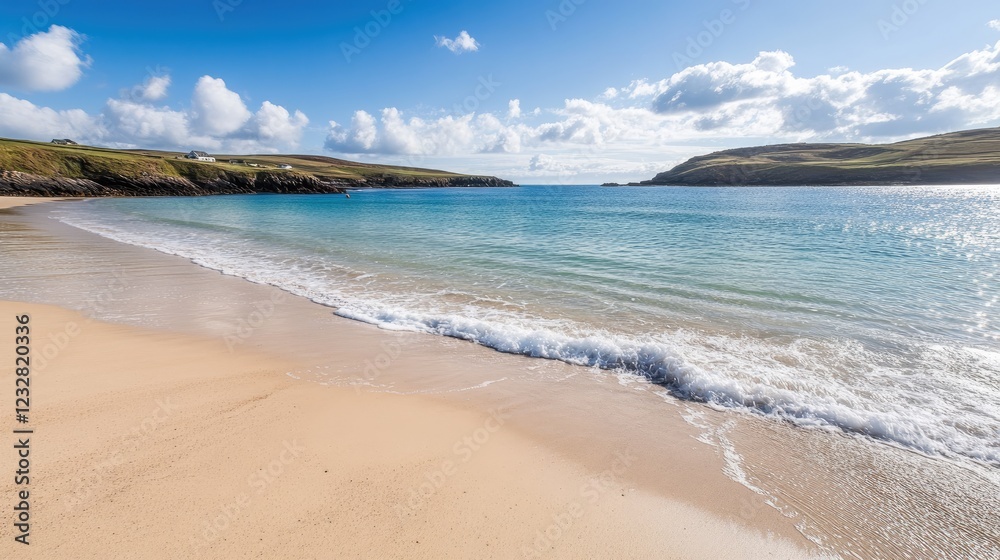 Secluded Sandy Beach with Rolling Hills and Clear Water Secluded Sandy Beach with Rolling Hills and Clear Water