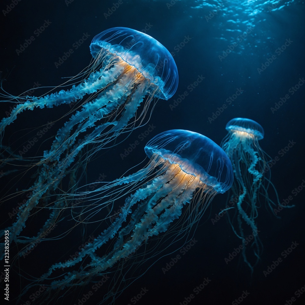 Fototapeta premium Colorful Jellyfish a picture of jellyfish in the water with the words