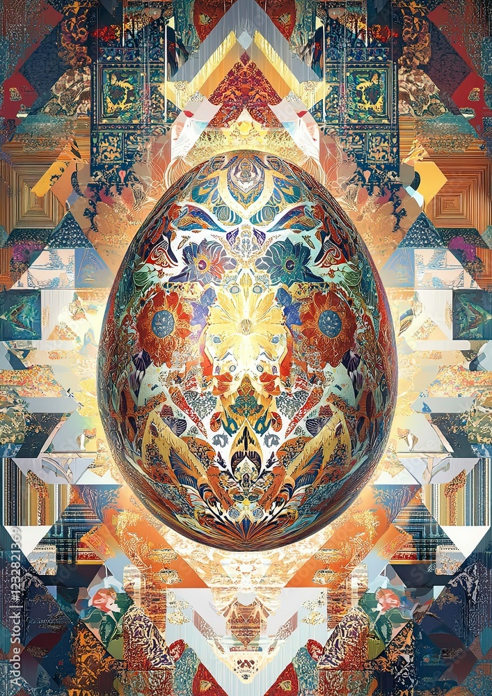 Fototapeta premium Decorative egg art with intricate patterns and vibrant colors showcasing cultural design elements
