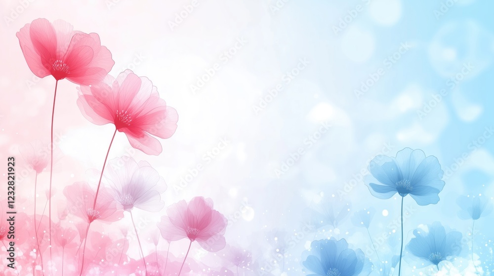 A serene background featuring delicate pink and blue flowers, creating a calming atmosphere perfect for spring or romantic themes. A serene background featuring delicate pink and blue flowers, creating a calming atmosphere perfect for spring or romantic themes.