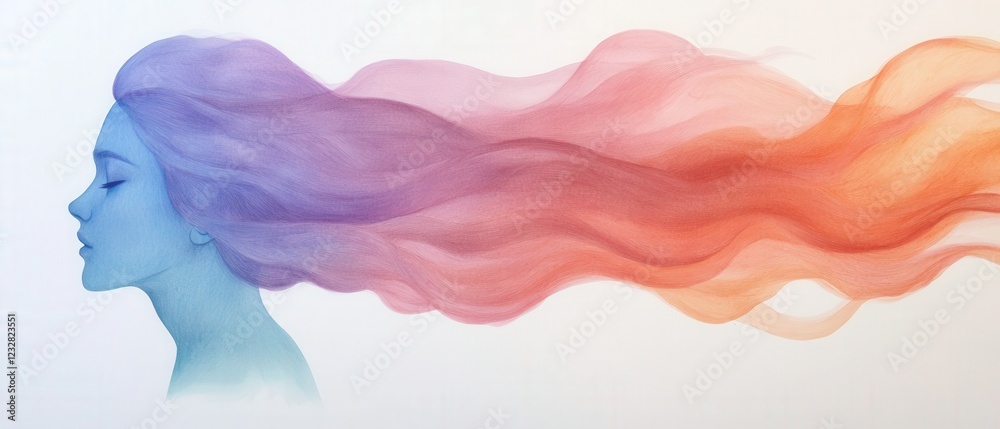 serene woman with flowing colorful hair serene woman with flowing colorful hair