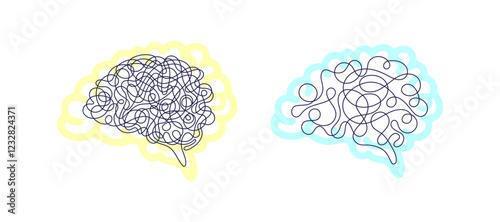 Brain. Tangle of thoughts. Stress, easy solution