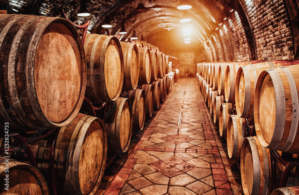 Wine barrels in wine-vaults in order