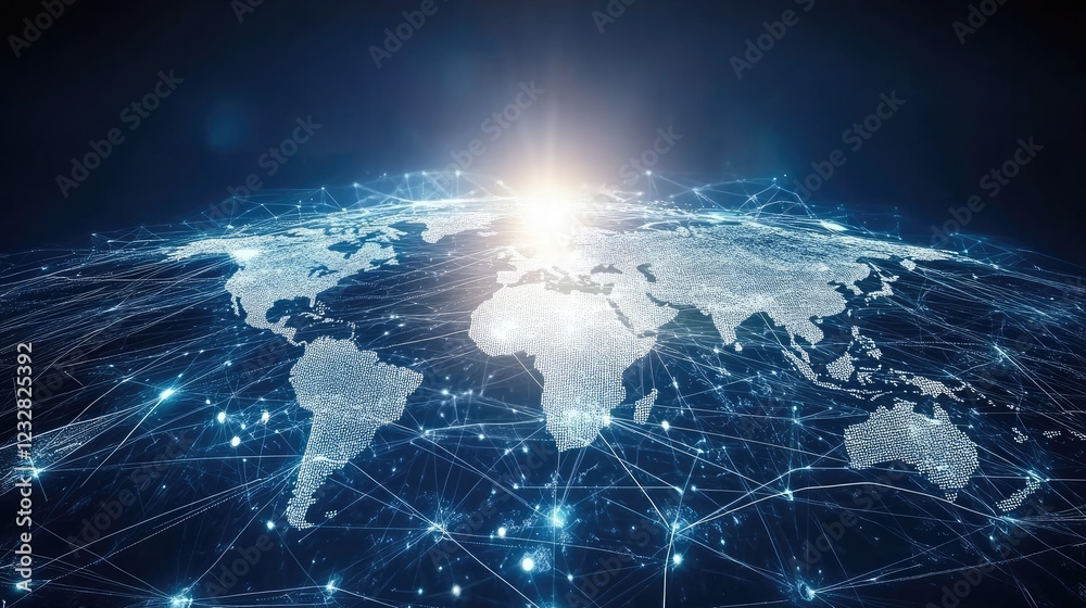 Fototapeta premium Global Network Connections Illuminating World Map