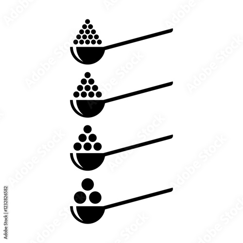 Spoon filled with pile of powder or ground stuff icon. Coffee, sugar, salt or other food teaspoon with various grade of grinding.