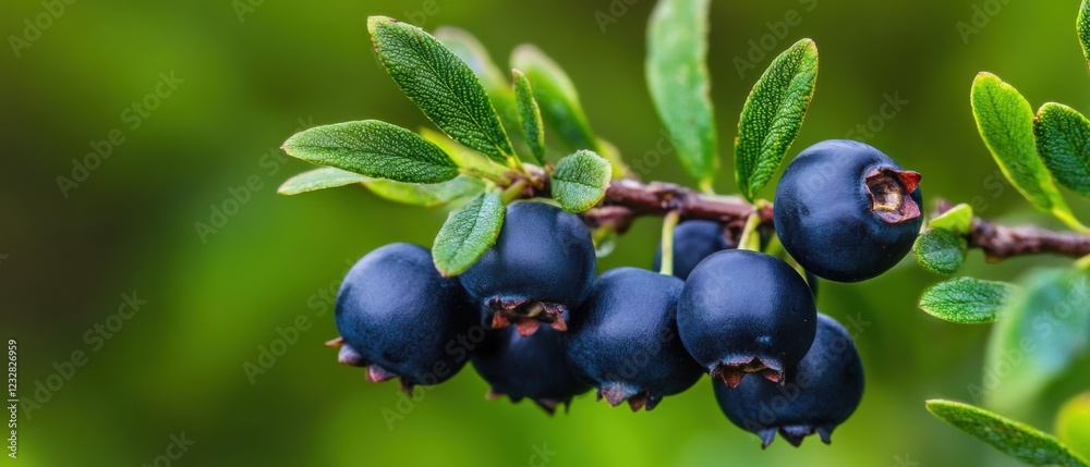 ripe huckleberries growing on a branch ripe huckleberries growing on a branch