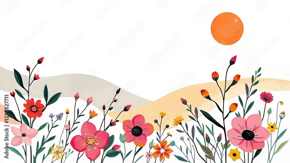 Naklejka premium Vibrant Morning Stories Hand-Painted Background Pattern