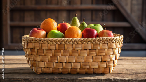 Wallpaper Mural Handwoven bamboo basket filled with fresh fruits rustic setting detailed texture natural environment Torontodigital.ca