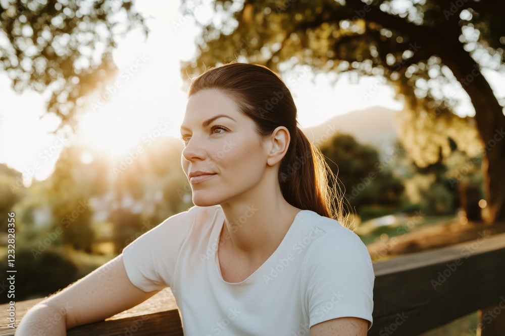 Woman enjoying golden hour sunlight in nature Woman enjoying golden hour sunlight in nature