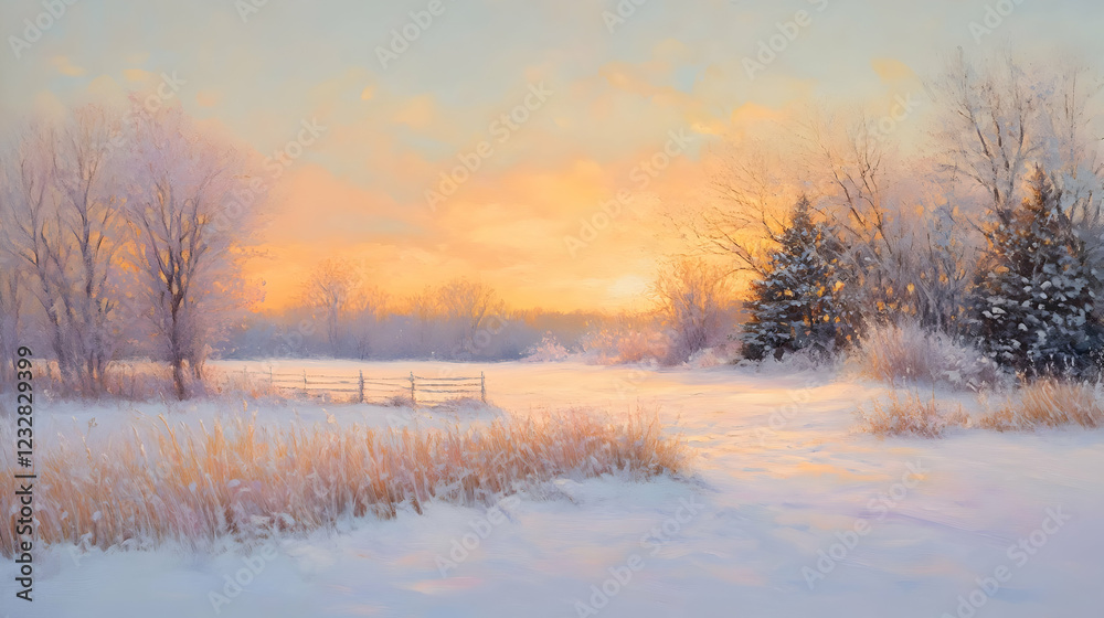 Winter Sunrise Landscape: A Frosty Field at Dawn Winter Sunrise Landscape: A Frosty Field at Dawn