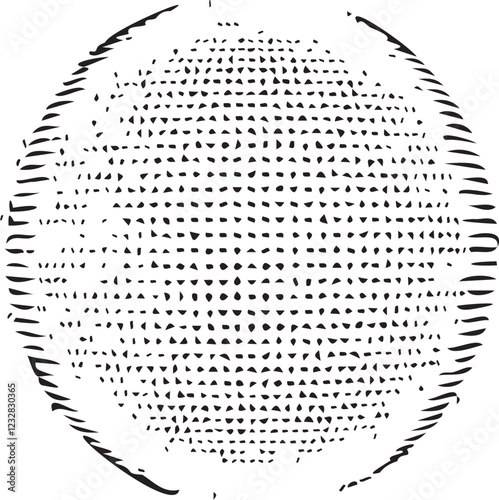 Circular black and white pattern. Texture composed of irregular geometric elements. Distressed uneven grunge background. Abstract vector illustration. 