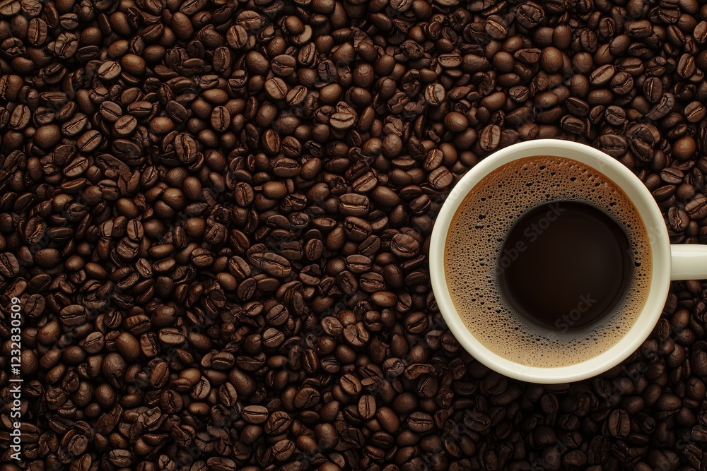cup of coffee with beans against coffee field with copy space cup of coffee with beans against coffee field with copy space