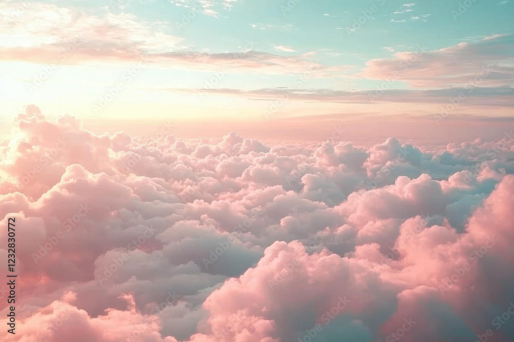 Serene Sunrise Above Soft Pink and Blue Clouds in the Sky Serene Sunrise Above Soft Pink and Blue Clouds in the Sky