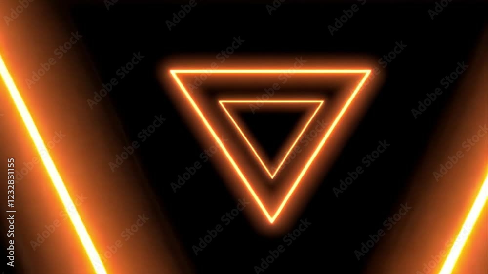 Abstract Orange Neon Triangles on Black Background: Hypnotic Geometric Design Abstract Orange Neon Triangles on Black Background: Hypnotic Geometric Design