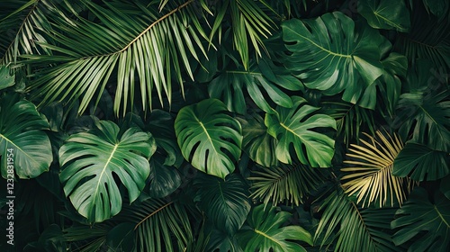 Lush Tropical Foliage Background With Various Green Leaves