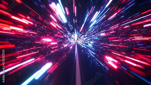 Abstract Neon Lights Speed Through Dark Space