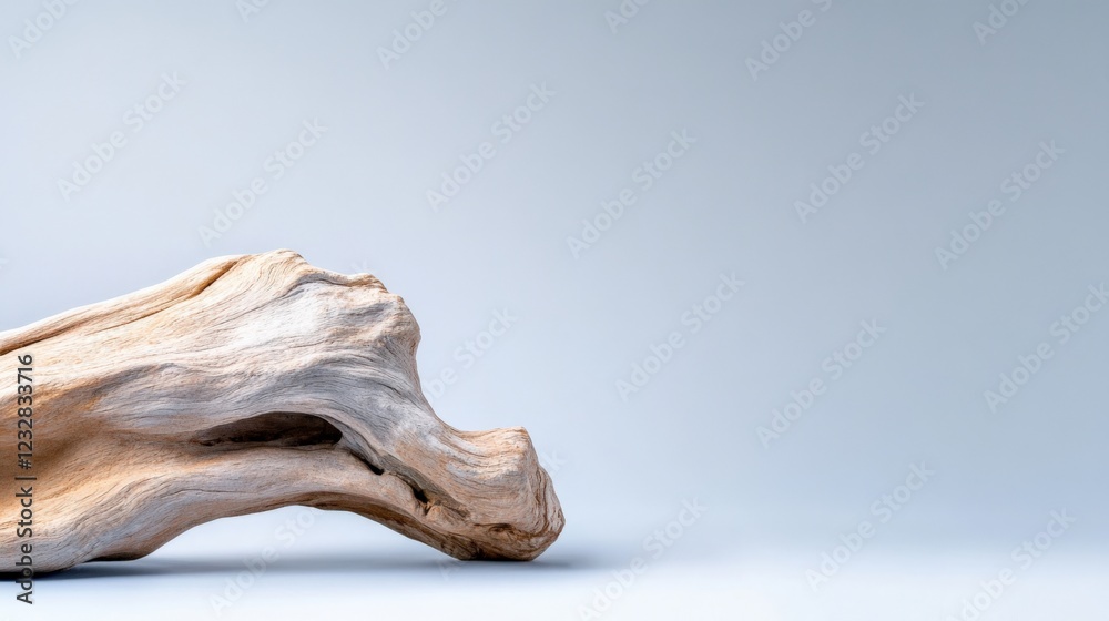 Naklejka premium piece of driftwood on a light blue background with copy space