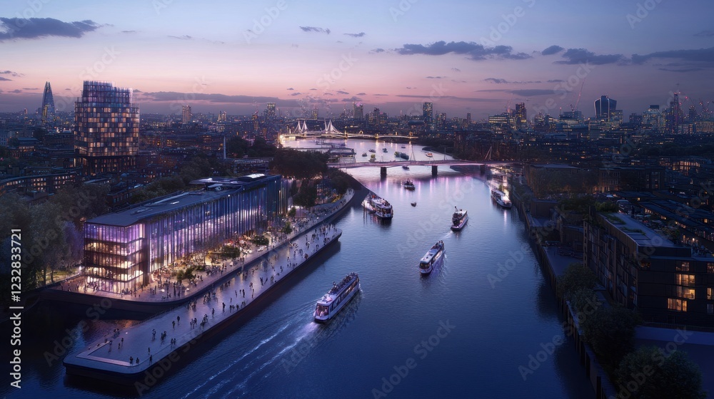 Obraz premium London Waterfront Development Evening Cityscape