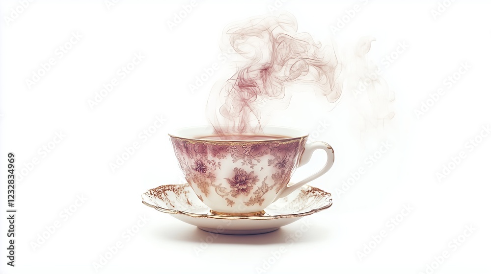 Fototapeta premium Isolated on white background, a steaming cup of coffee with visible steam 