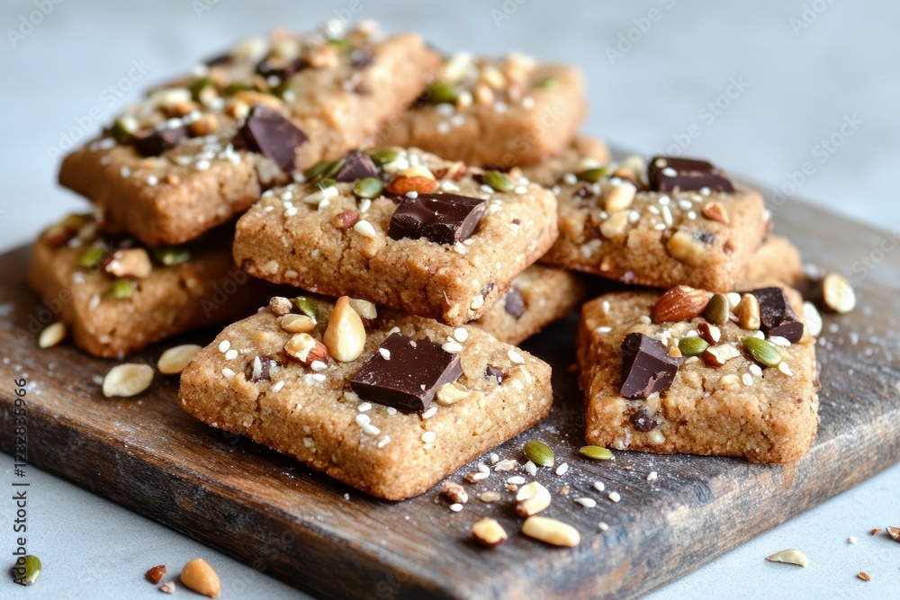 A rustic arrangement of shaped cookies with chocolate chunks. These homemade treats showcase a delightful mix of textures and flavors, perfect for dessert lovers. A rustic arrangement of shaped cookies with chocolate chunks. These homemade treats showcase a delightful mix of textures and flavors, perfect for dessert lovers.