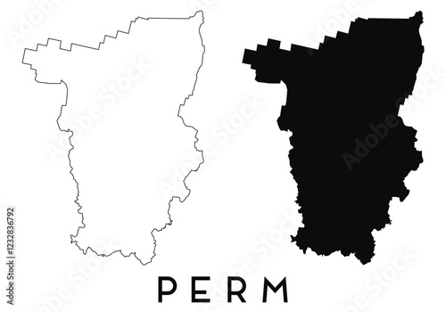 Perm map outline and black silhouette vector